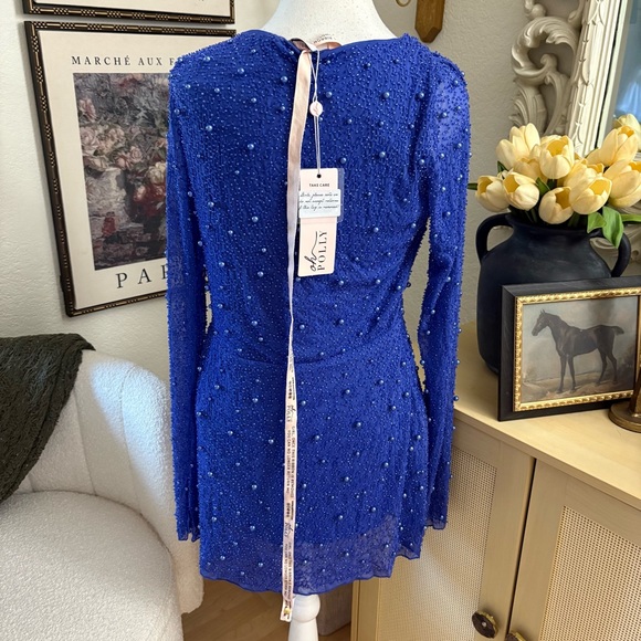 OH POLLY Chelsea Embellished Wrap Over A-Line Mini Dress in Dark Blue Size 8 NWT - Picture 6 of 11